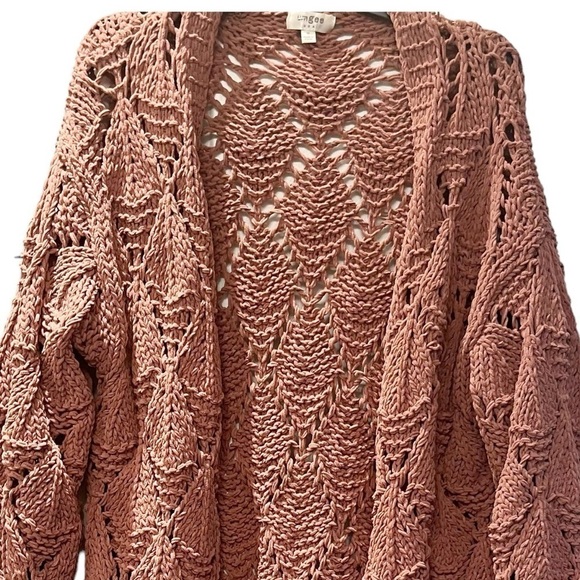 Umgee Mauve Pink Chunky Chenille Diamond Knit Open Front Cardigan Sz M - Picture 3 of 8